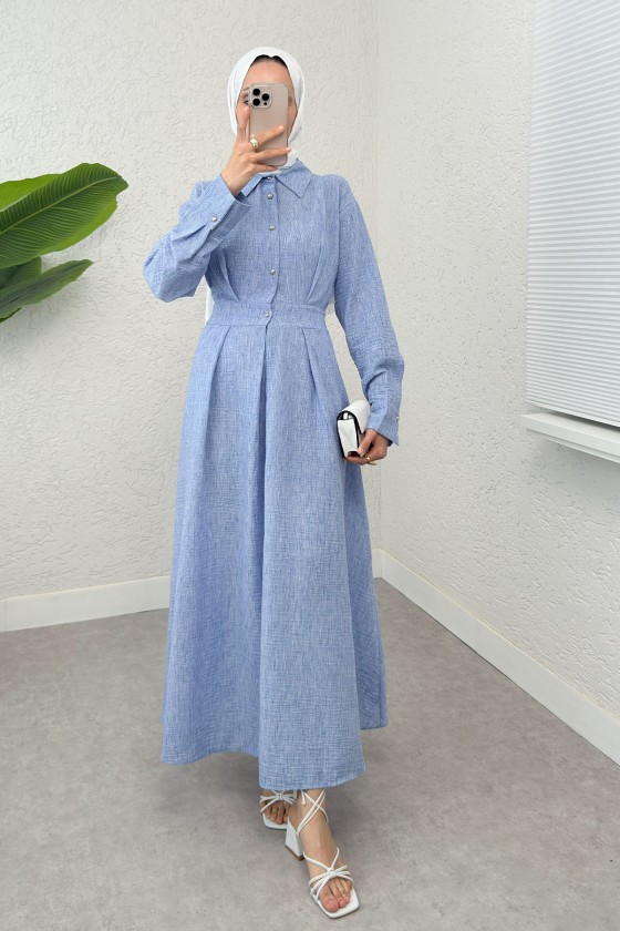 Pile Detaylı Elbise 2292 - MAVİ