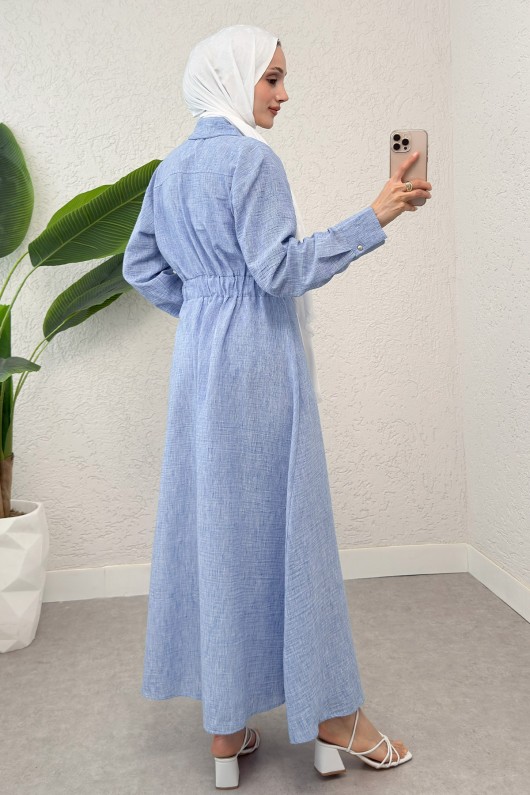 Pile Detaylı Elbise 2292 - MAVİ