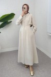 Pile Detaylı Elbise 2292 - BEJ