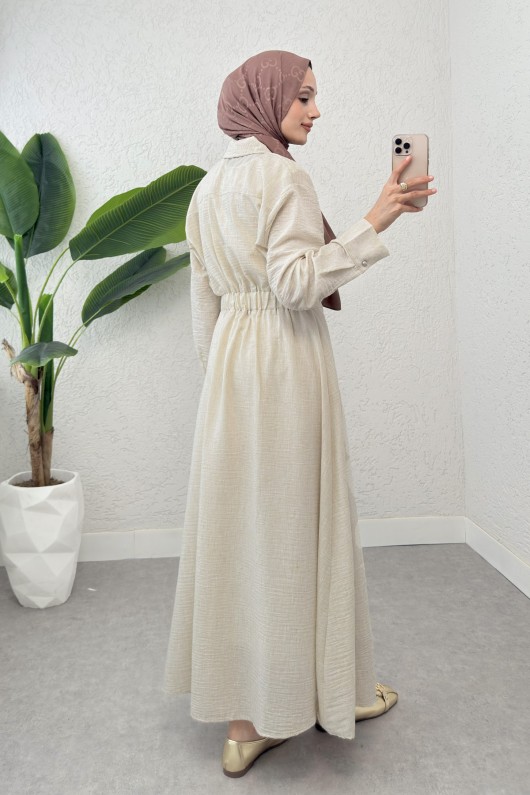 Pile Detaylı Elbise 2292 - BEJ