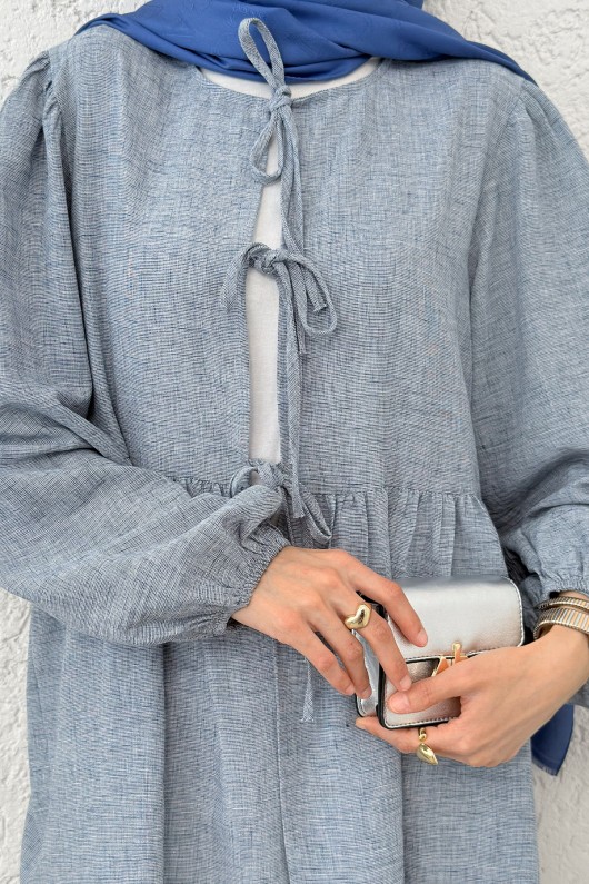 Ön Bağcıklı Balon Kol Takım 2293 - BERRAK MAVİ