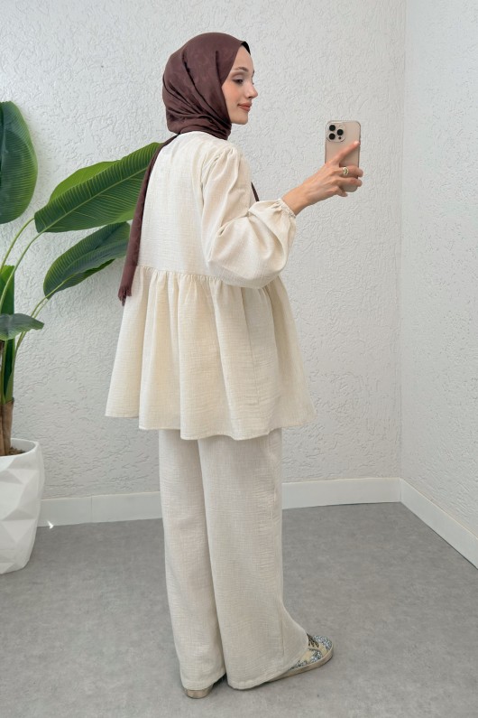 Ön Bağcıklı Balon Kol Takım 2293 - BEJ