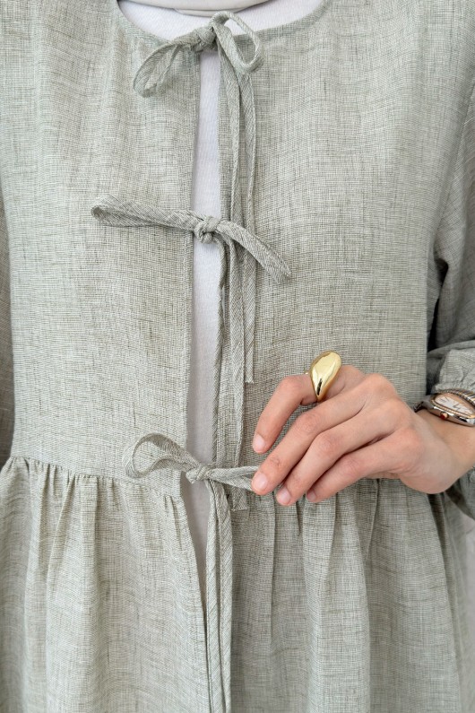 Ön Bağcıklı Balon Kol Takım 2293 - KÜF YEŞİLİ