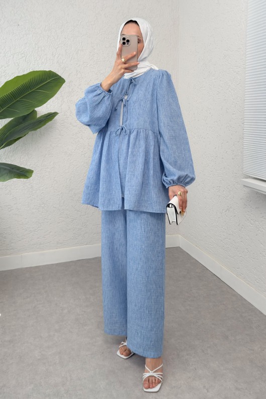 Ön Bağcıklı Balon Kol Takım 2293 - MAVİ