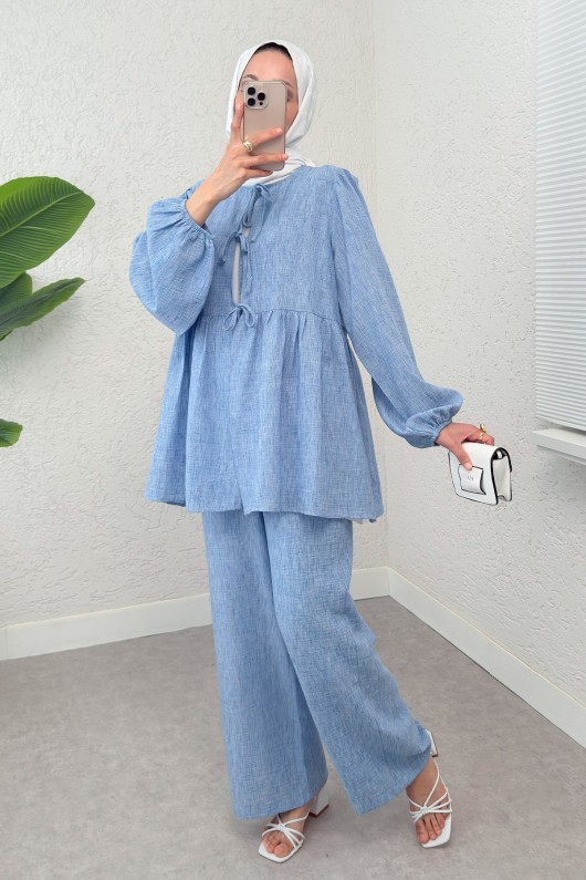 Ön Bağcıklı Balon Kol Takım 2293 - MAVİ