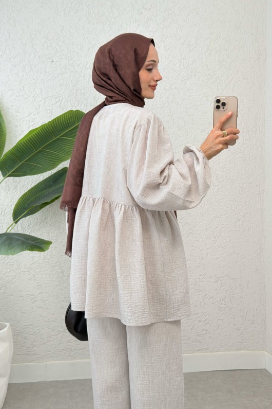 Ön Bağcıklı Balon Kol Takım 2293 - TAŞ RENGİ Ön Bağcıklı Balon Kol Takım 2293 - TAŞ RENGİ