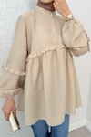 Fırfırlı Balon Kol Tunik 2295 - BEJ