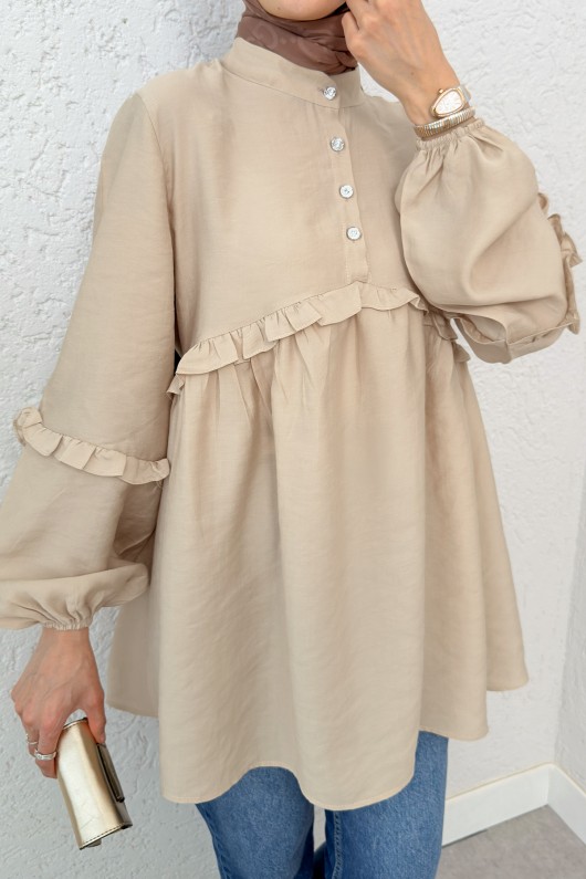 Fırfırlı Balon Kol Tunik 2295 - BEJ