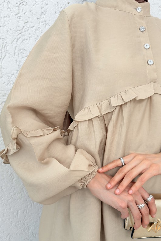 Fırfırlı Balon Kol Tunik 2295 - BEJ