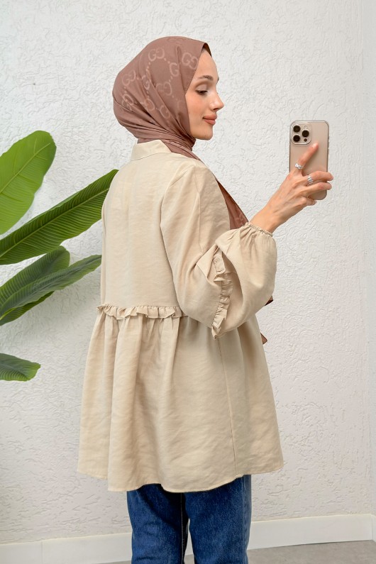 Fırfırlı Balon Kol Tunik 2295 - BEJ