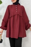 Fırfırlı Balon Kol Tunik 2295 - BORDO