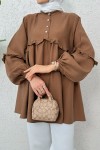 Fırfırlı Balon Kol Tunik 2295 - KAHVERENGİ