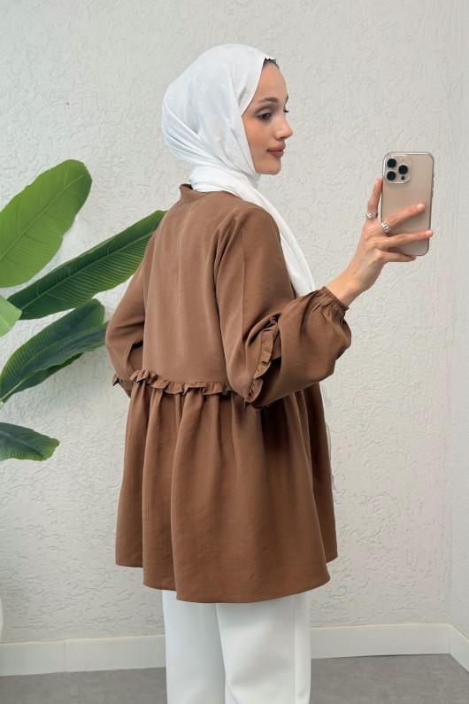 Fırfırlı Balon Kol Tunik 2295 - KAHVERENGİ