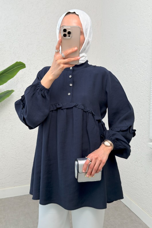 Fırfırlı Balon Kol Tunik 2295 - LACİVERT