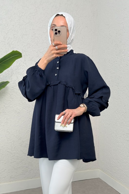 Fırfırlı Balon Kol Tunik 2295 - LACİVERT