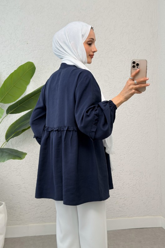Fırfırlı Balon Kol Tunik 2295 - LACİVERT