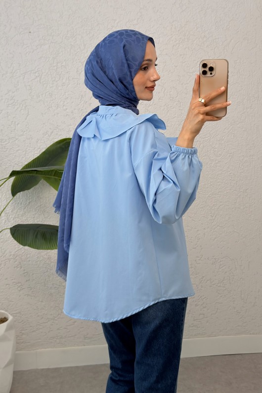 Degaje Yaka Fırfırlı Tunik 2296 - BEBE MAVİSİ