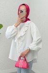 Degaje Yaka Fırfırlı Tunik 2296 - BEYAZ Degaje Yaka Fırfırlı Tunik 2296 - BEYAZ