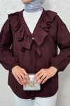Degaje Yaka Fırfırlı Tunik 2296 - BORDO Degaje Yaka Fırfırlı Tunik 2296 - BORDO