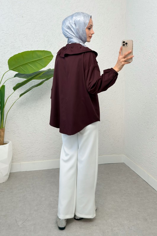 Degaje Yaka Fırfırlı Tunik 2296 - BORDO Degaje Yaka Fırfırlı Tunik 2296 - BORDO