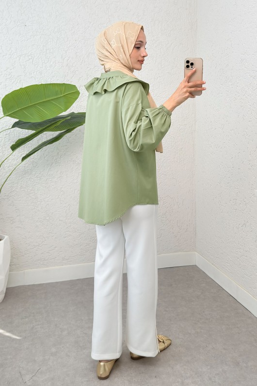 Degaje Yaka Fırfırlı Tunik 2296 - MİNT YEŞİLİ