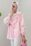 Degaje Yaka Fırfırlı Tunik 2296 - PEMBE