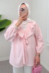 Degaje Yaka Fırfırlı Tunik 2296 - PEMBE