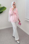 Degaje Yaka Fırfırlı Tunik 2296 - PEMBE