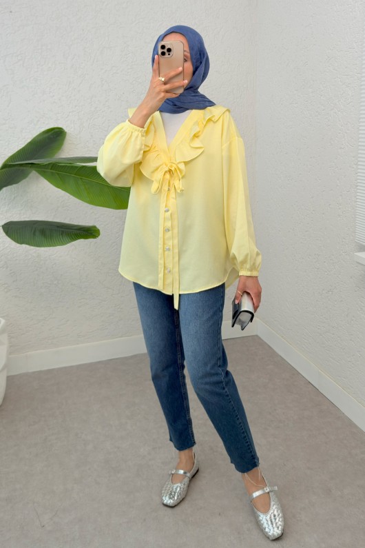 Degaje Yaka Fırfırlı Tunik 2296 - SARI