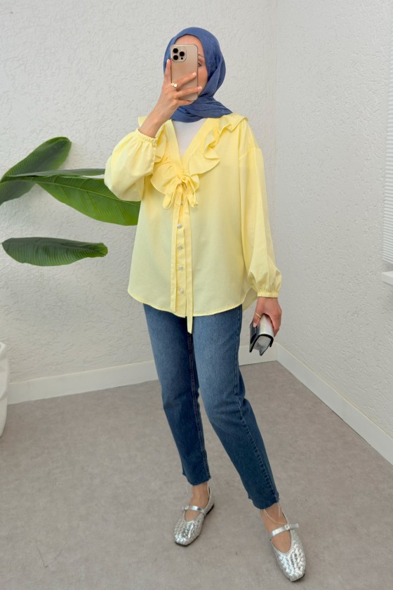 Degaje Yaka Fırfırlı Tunik 2296 - SARI