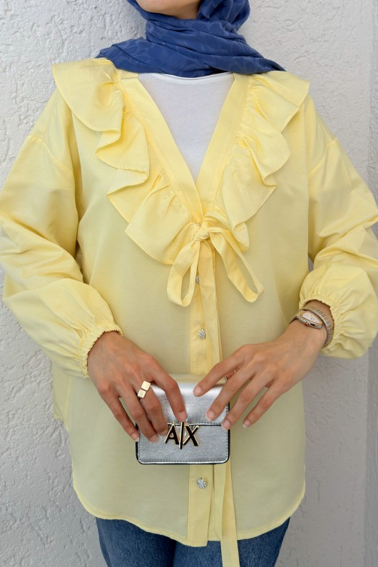 Degaje Yaka Fırfırlı Tunik 2296 - SARI