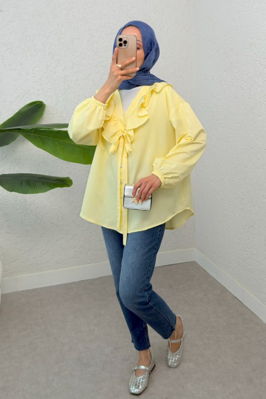 Degaje Yaka Fırfırlı Tunik 2296 - SARI