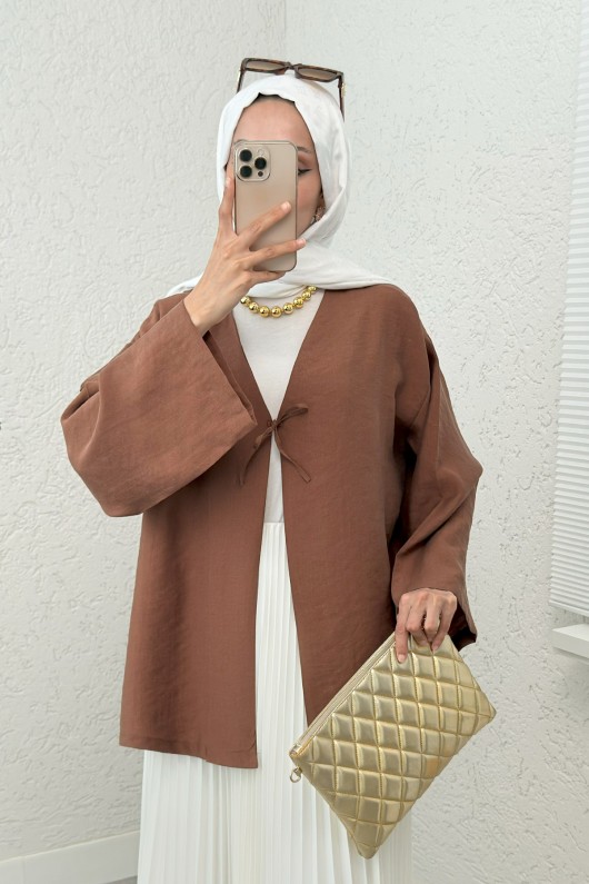 İp Bağcıklı Kimono 2297 - KAHVERENGİ