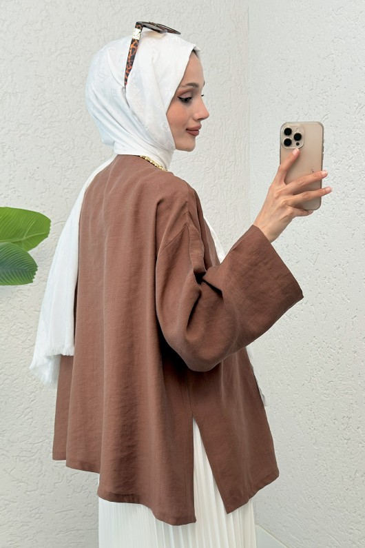 İp Bağcıklı Kimono 2297 - KAHVERENGİ