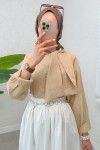 Fular Yakalı Tesettür Gömlek 2298 - BEJ