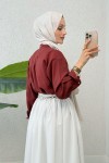 Fular Yakalı Tesettür Gömlek 2298 - BORDO