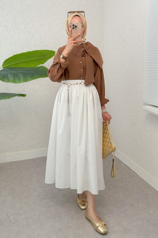 Fular Yakalı Tesettür Gömlek 2298 - KAHVERENGİ