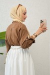 Fular Yakalı Tesettür Gömlek 2298 - KAHVERENGİ