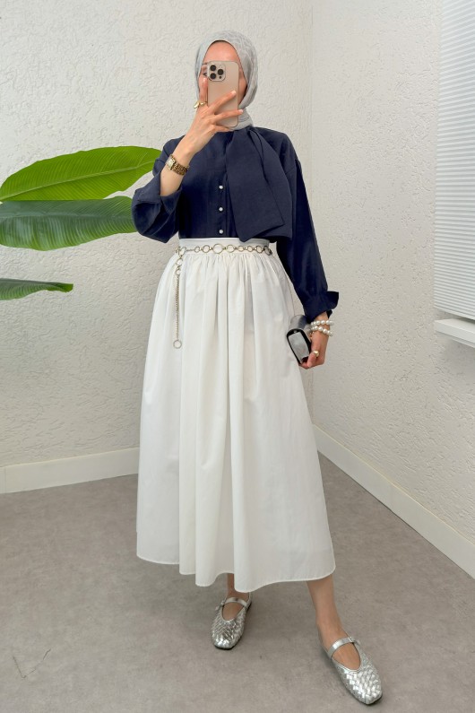 Fular Yakalı Tesettür Gömlek 2298 - LACİVERT