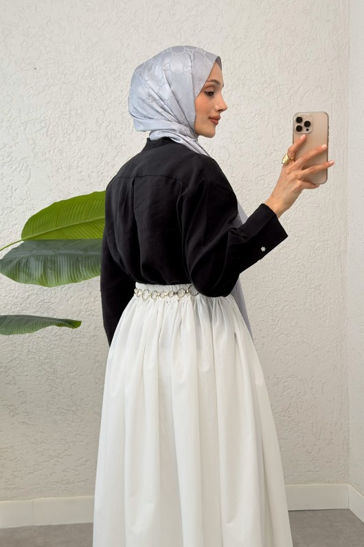 Fular Yakalı Tesettür Gömlek 2298 - SİYAH