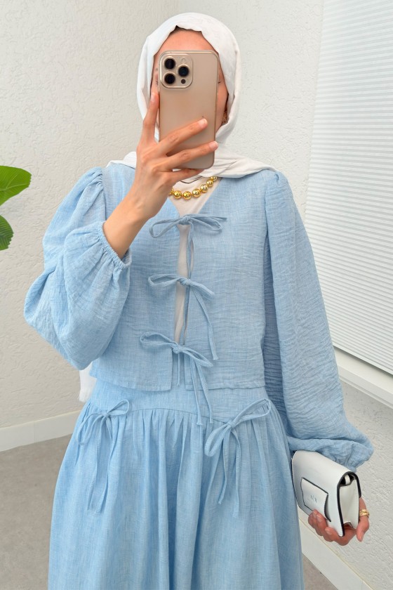 İp Bağcıklı Etekli Kombin 2299 - MAVİ