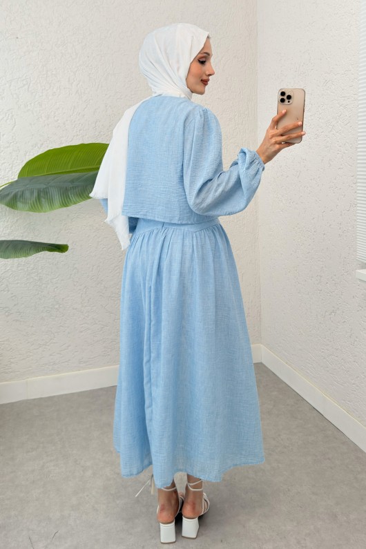 İp Bağcıklı Etekli Kombin 2299 - MAVİ