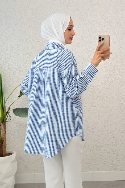 Dantel Cepli Gömlek 2300 - MAVİ