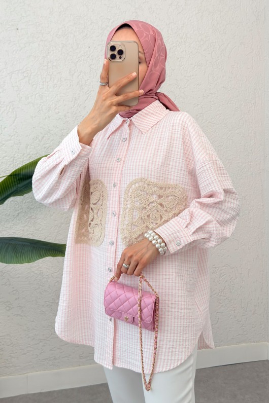 Dantel Cepli Gömlek 2300 - PEMBE