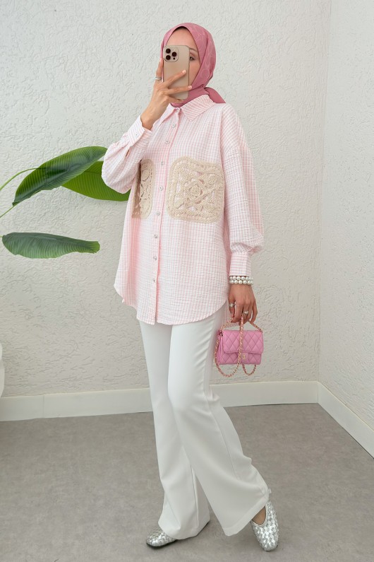 Dantel Cepli Gömlek 2300 - PEMBE