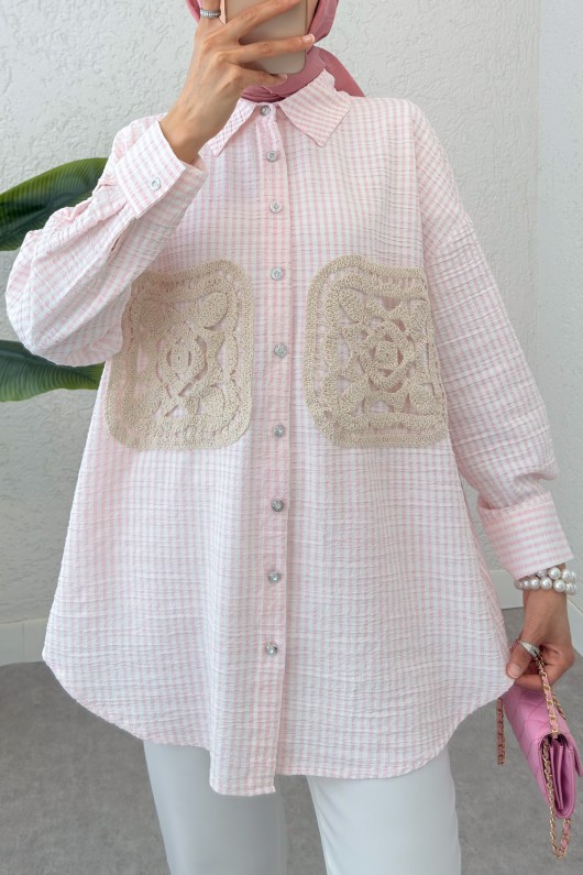 Dantel Cepli Gömlek 2300 - PEMBE