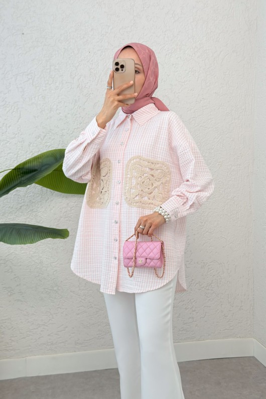 Dantel Cepli Gömlek 2300 - PEMBE