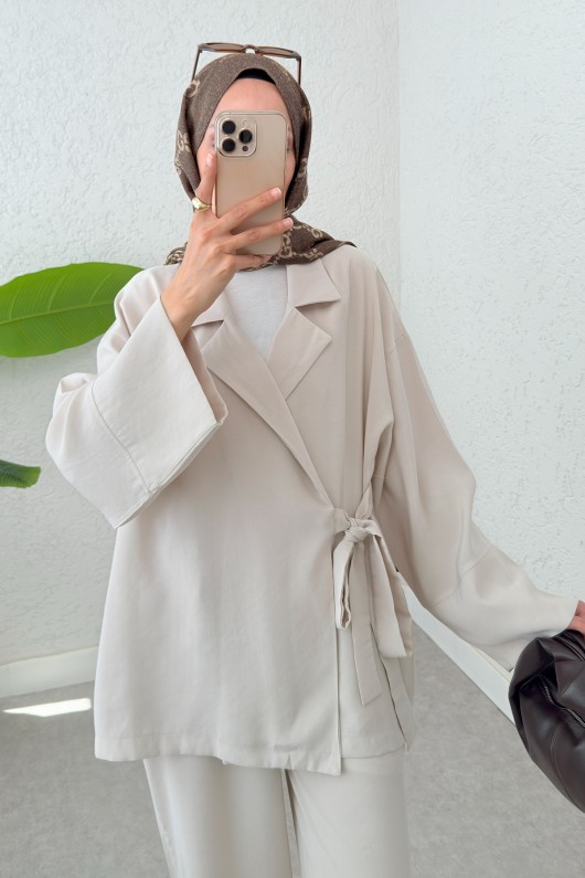 Ceket Yaka İkili Kombin 2301 - TAŞ RENGİ