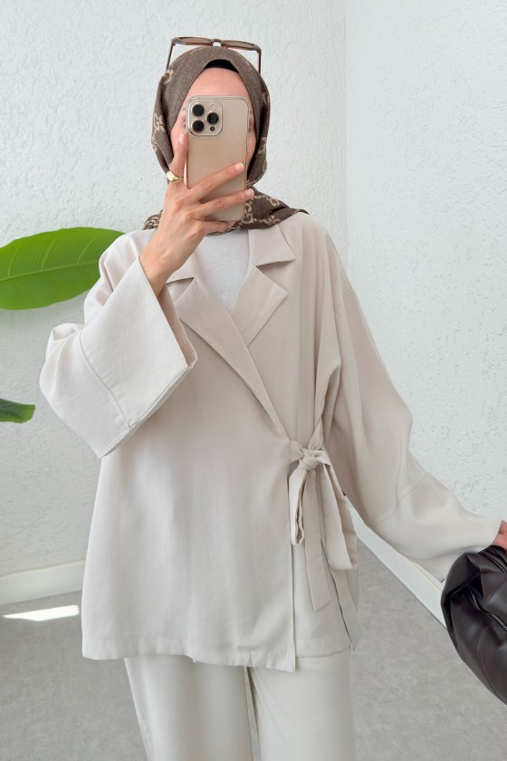 Ceket Yaka İkili Kombin 2301 - TAŞ RENGİ