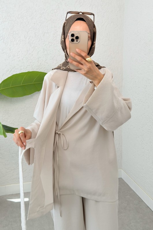 Ceket Yaka İkili Kombin 2301 - TAŞ RENGİ